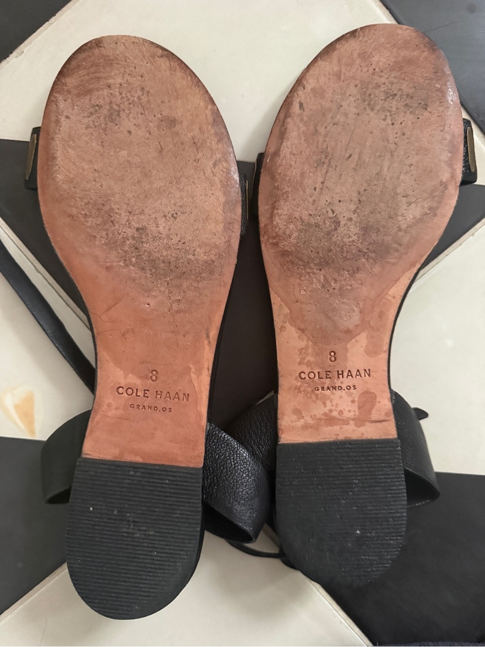 Cole Haan Black Leather Ankle-Strap Sandals with Gold Accents - Picture 7 of 7